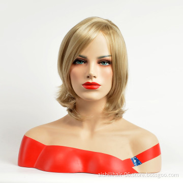 wholesale glueless blonde bob style wigs 6inch synthetic hair straight wig for women